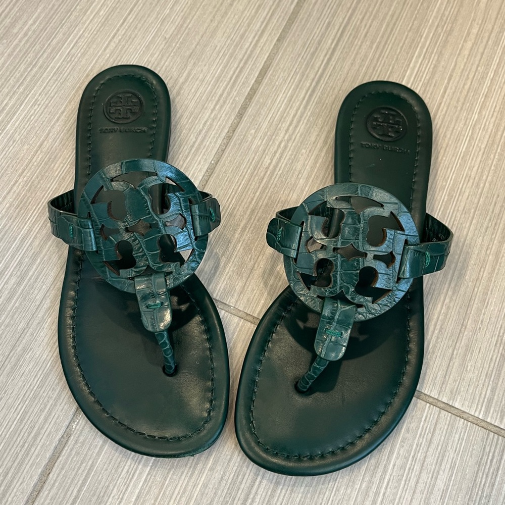 Tory Burch Miller Sandal - Croc Embossed Green - 6.5